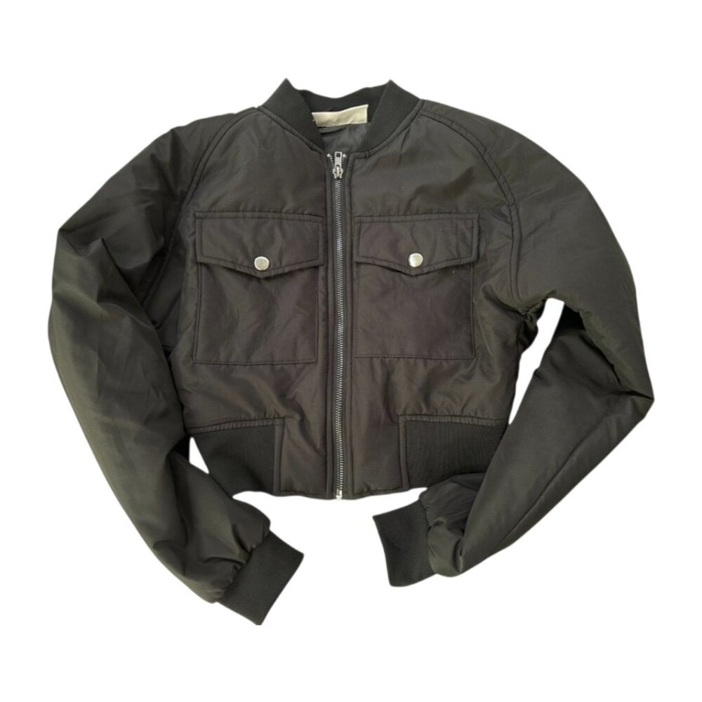 NO BOUNDARIES WOMEN'S PREPPY LITTLE BLACK BOMBER JACKET XS NWOT